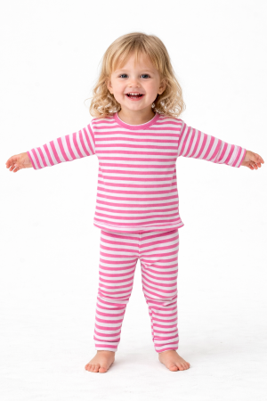 Pijamale Lungi Copii - Pijama Bebe Dungi Roz Bumbac