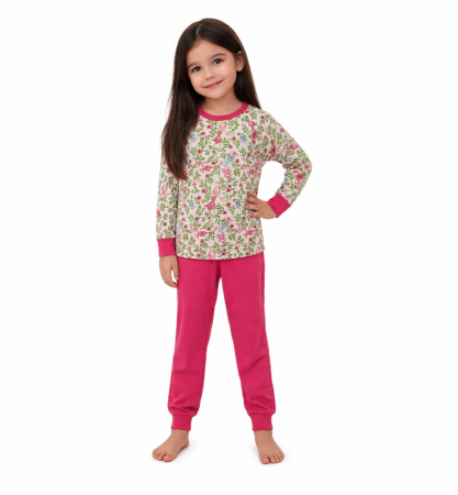 Pijamale Lungi Copii - Pijama Copii  Bumbac Roz cu Balerine