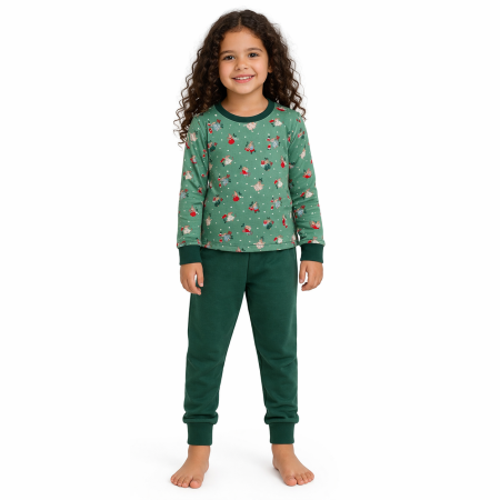 COPII - Pijama Copii  Bumbac Verde cu Iepuraș