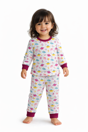 Pijamale Lungi Copii - Pijama Bebe Dino Roz