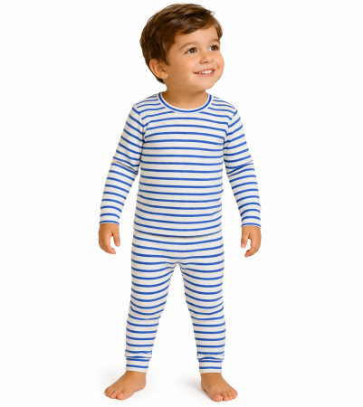 Pijamale Lungi Copii - Pijama Bebe Marin Bumbac