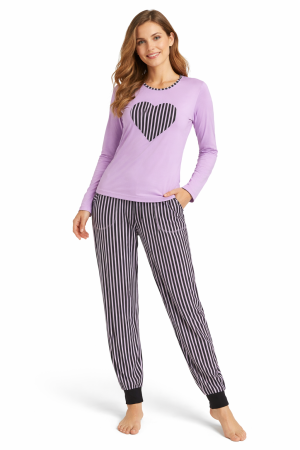 FEMEI - Pijama Damă Black Lila Bumbac 100%