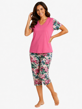 Pijamale Scurte Dama - Pijama Damă Roz 3/4 model Floral