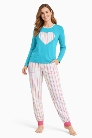 FEMEI - Pijama Damă Turcoaz Bumbac 100%