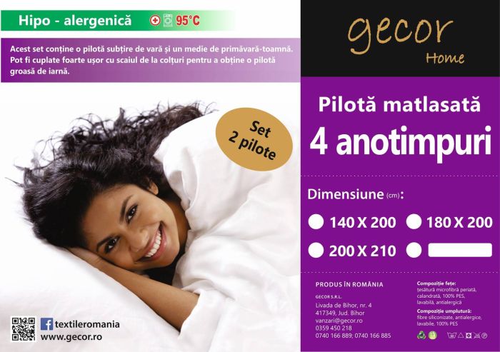 Pilota matlasata 4 anotimpuri hotel, hipo medicinala antialergica Hipomed, Gecor, Alba [5]