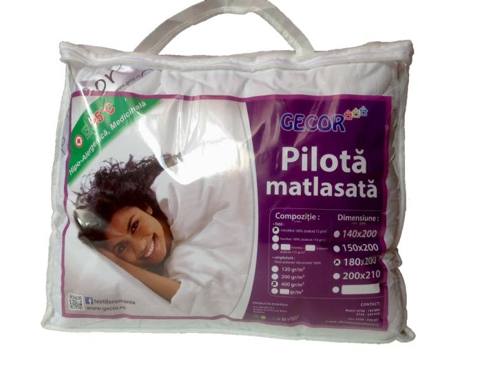 Pilota matlasata vara hotel, hipo medicinala antialergica Hipomed, Gecor, Alba 350 gr/mp [5]