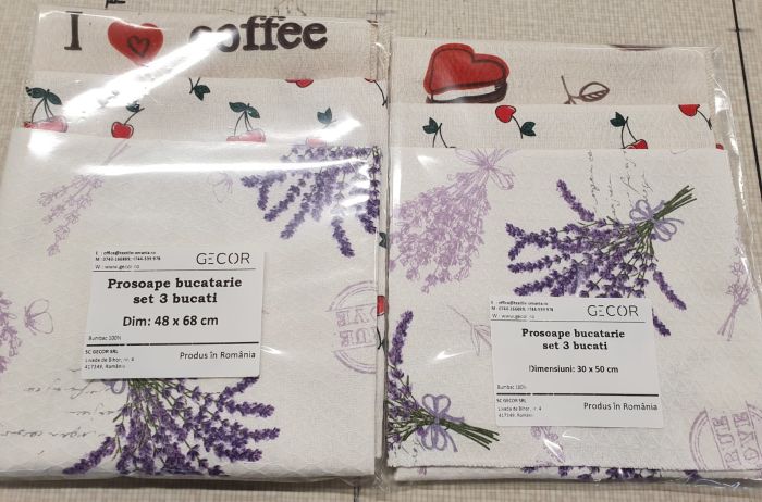 Set 3 prosoape de bucatarie imprimate, fagure, all season, 100 % bumbac, Gecor [2]