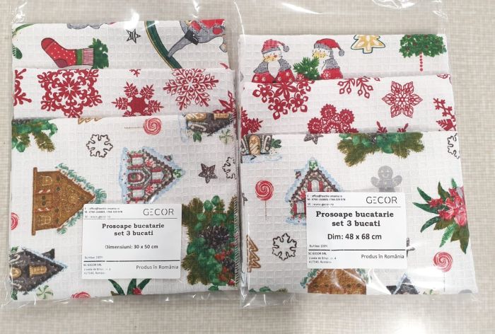 Set 3 prosoape de bucatarie imprimate, fagure, X-mas, 100 % bumbac, Gecor [2]