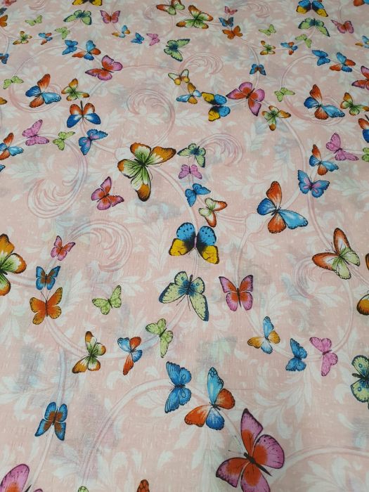 Tesatura imprimata creponata, model fluturi, Gecor, latime 220 cm, 120 gr / mp [2]