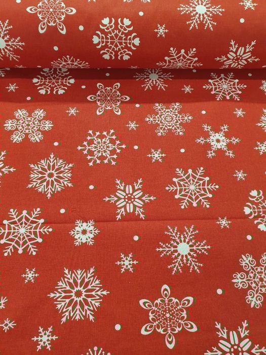 Tesatura imprimata model Craciun, rosu cu fulgi de zapada, Gecor [2]