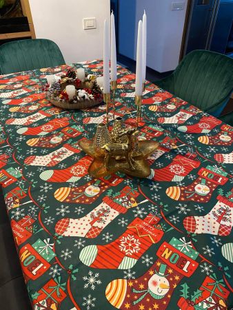 Craciun - Fata de masa Craciun, 100% bumbac, 220g/mp, model Noel, Gecor