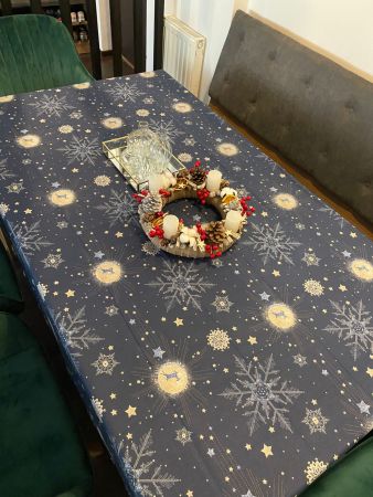 Craciun - Fata de masa Craciun, Ranforce satinat,100% bumbac, 125 g/mp, model 8, Gecor