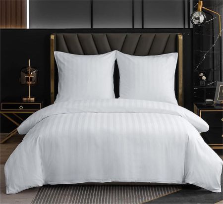 Lenjerii de pat hotel - Lenjerie de pat hotel, Gecor, Damasc satinat cu dungi de 2 cm, gama Horeca, Alb