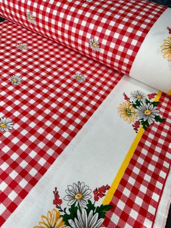 Tesaturi imprimate - Tesatura imprimata fata de masa, model 7370 rosu, 100 % bumbac, Gecor