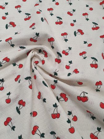 Tesaturi imprimate - Tesatura imprimata waffle pique Cherries,100% bumbac, latime 240 cm, 230 gr / mp, Gecor