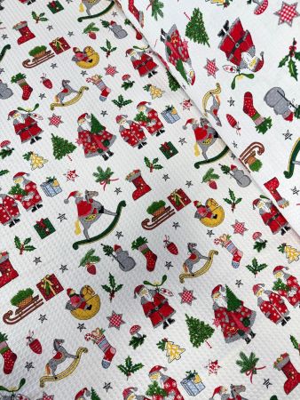 Craciun - Tesatura imprimata waffle pique X-MAS 1,100% bumbac, latime 240 cm, 230 gr / mp, Gecor