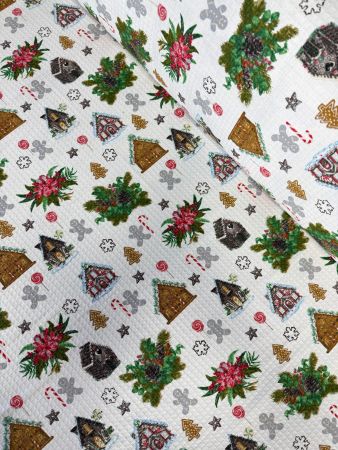 Craciun - Tesatura imprimata waffle pique X-MAS 2,100% bumbac, latime 240 cm, 230 gr / mp, Gecor