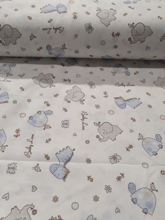 Tesaturi & metraje - Tesatura ranforce imprimat, Baby Love bleu, Gecor, latime 240 cm, 125 gr / mp