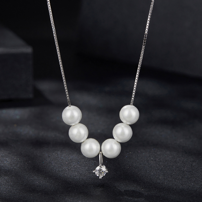 Colier Moissanite Argint Perle [4]