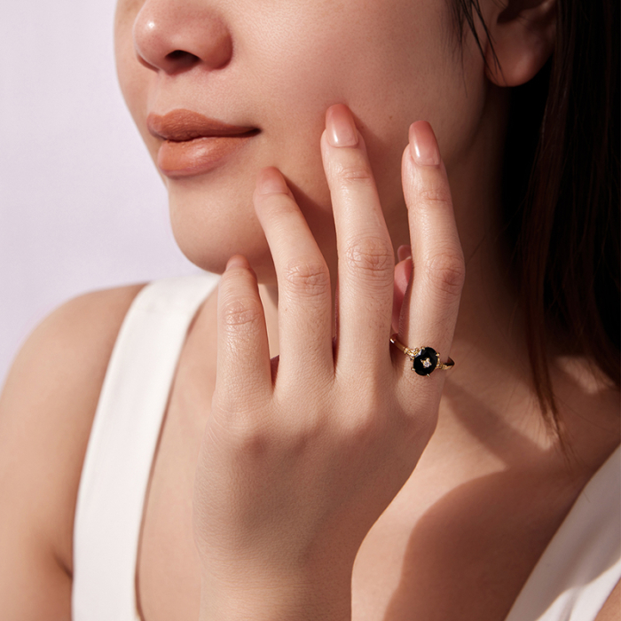 Inel reglabil din Argint Black Onyx Placat cu Aur [2]