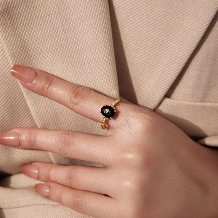 Inel reglabil din Argint Black Onyx Placat cu Aur [7]