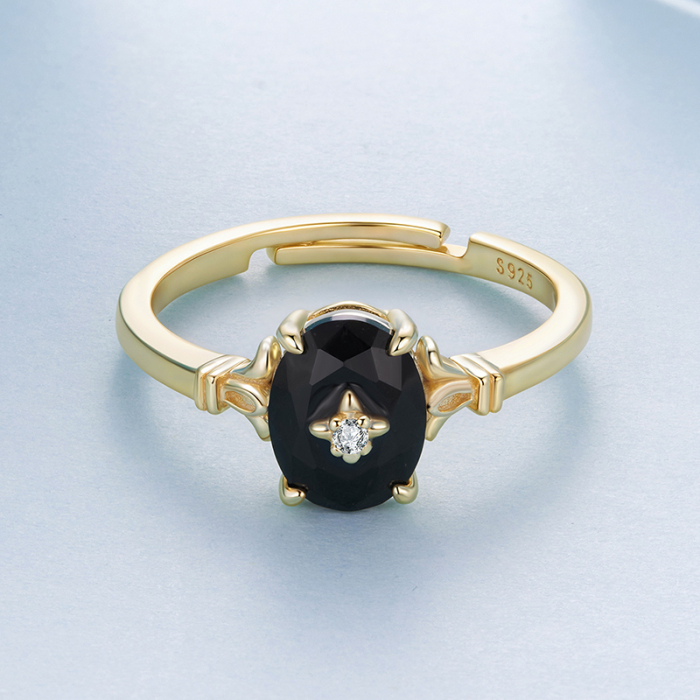 Inel reglabil din Argint Black Onyx Placat cu Aur [4]