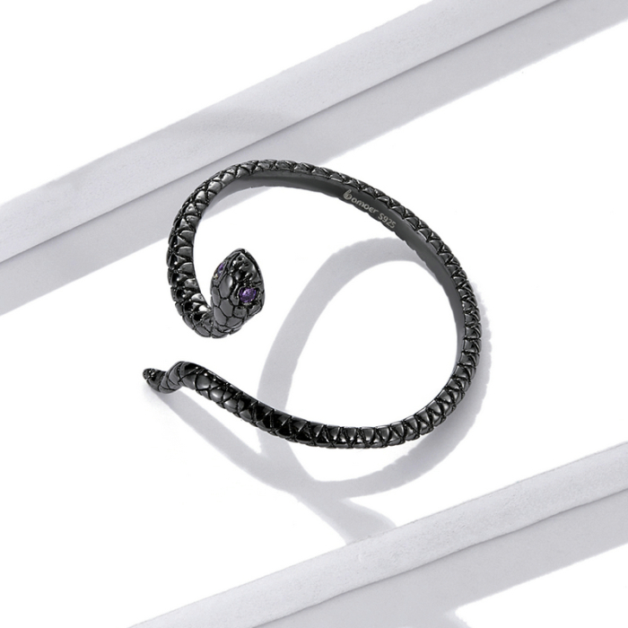 Inel reglabil din Argint Black Snake [4]