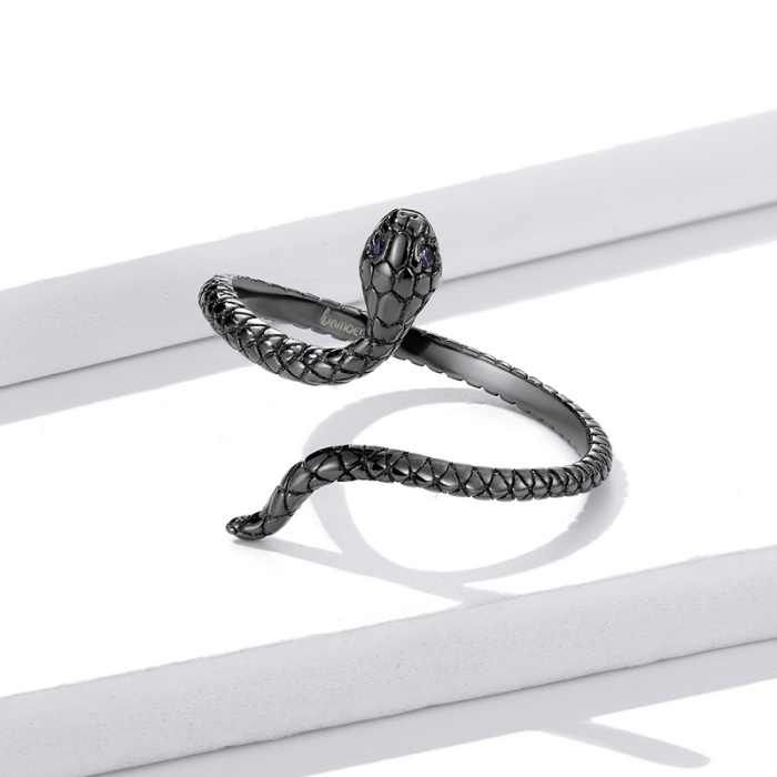 Inel reglabil din Argint Black Snake [5]