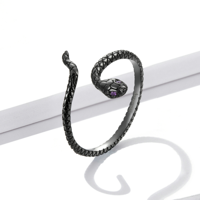 Inel reglabil din Argint Black Snake [3]