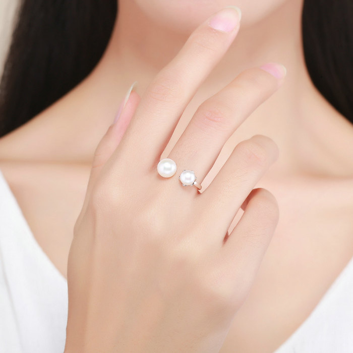 Inel reglabil din Argint Duo Pearl [2]