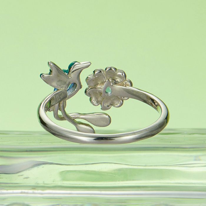 Inel reglabil din Argint Flower & Colibri [5]