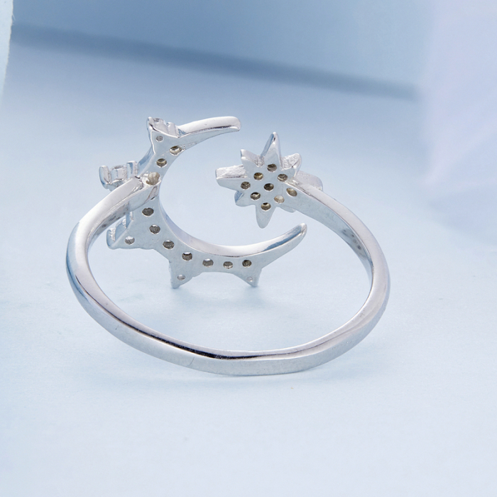 Inel reglabil din Argint Moon & Star [5]