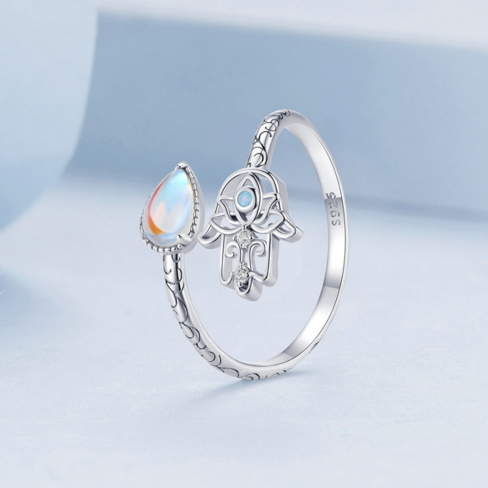 Inel reglabil din Argint Opal Hamsa [3]