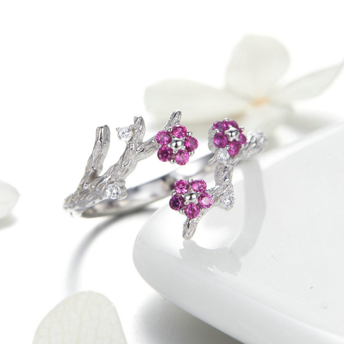 Inel reglabil din Argint Pink Flowers [5]