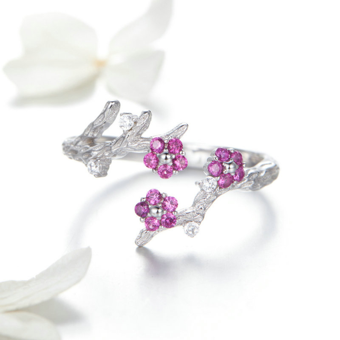 Inel reglabil din Argint Pink Flowers [4]