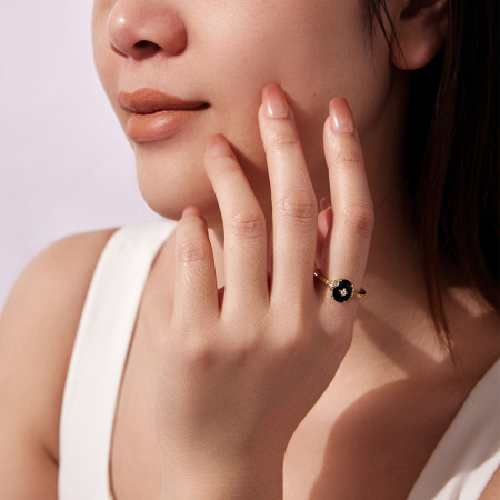 Inel reglabil din Argint Black Onyx Placat cu Aur [1]