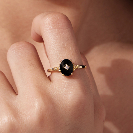 Inel reglabil din Argint Black Onyx Placat cu Aur [5]