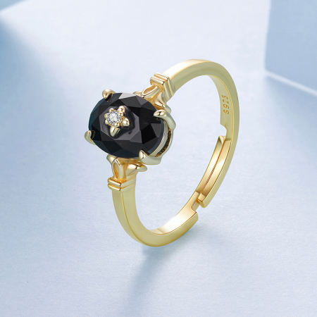 Inel reglabil din Argint Black Onyx Placat cu Aur [2]