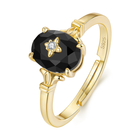 INELE - Inel reglabil din Argint Black Onyx Placat cu Aur
