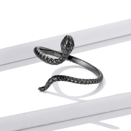 Inel reglabil din Argint Black Snake [4]