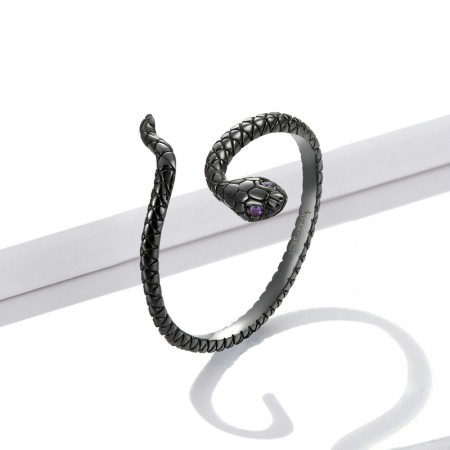 Inel reglabil din Argint Black Snake [2]