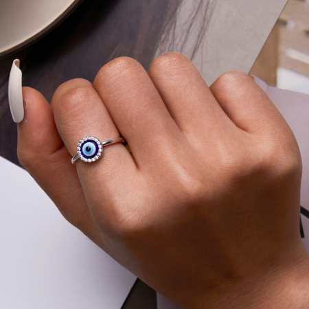 Inel reglabil din Argint Evil Eye [5]