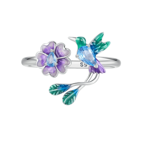 INELE - Inel reglabil din Argint Flower & Colibri