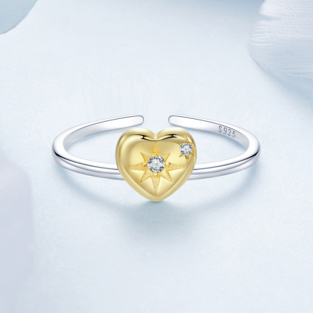 Inel reglabil din Argint Golden Heart [3]