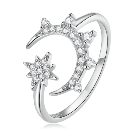 INELE - Inel reglabil din Argint Moon & Star