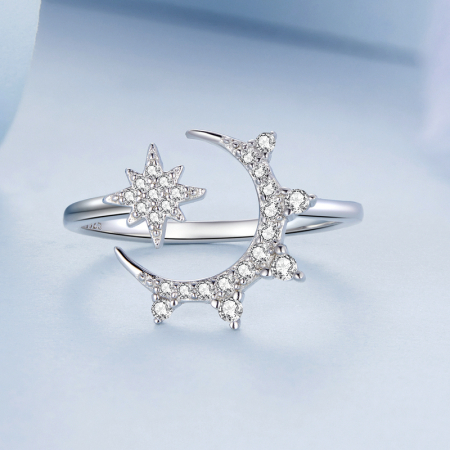 Inel reglabil din Argint Moon & Star [3]