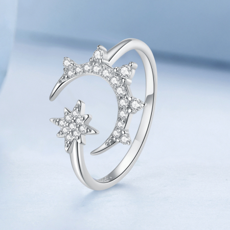 Inel reglabil din Argint Moon & Star [2]