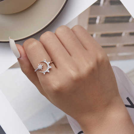 Inel reglabil din Argint Moon & Star [5]