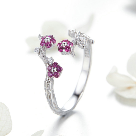 Inel reglabil din Argint Pink Flowers [2]