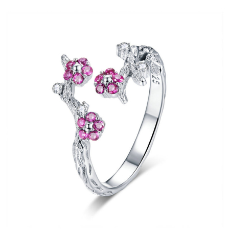 INELE - Inel reglabil din Argint Pink Flowers